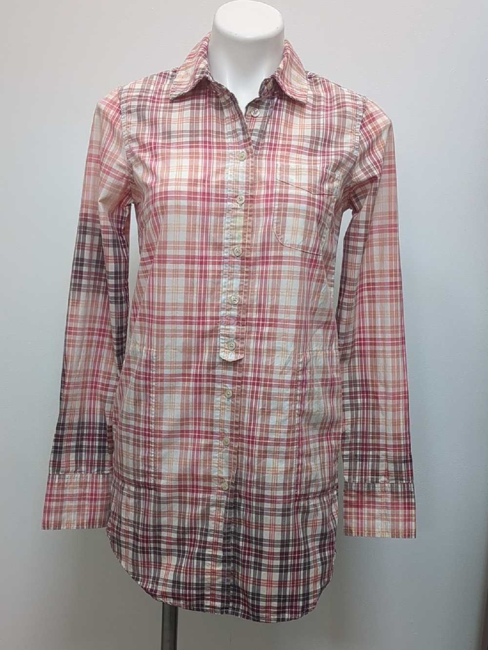 Free People Shirt Dress Tunic Plaid Button Long Sleeve Rose Pink Womens 4